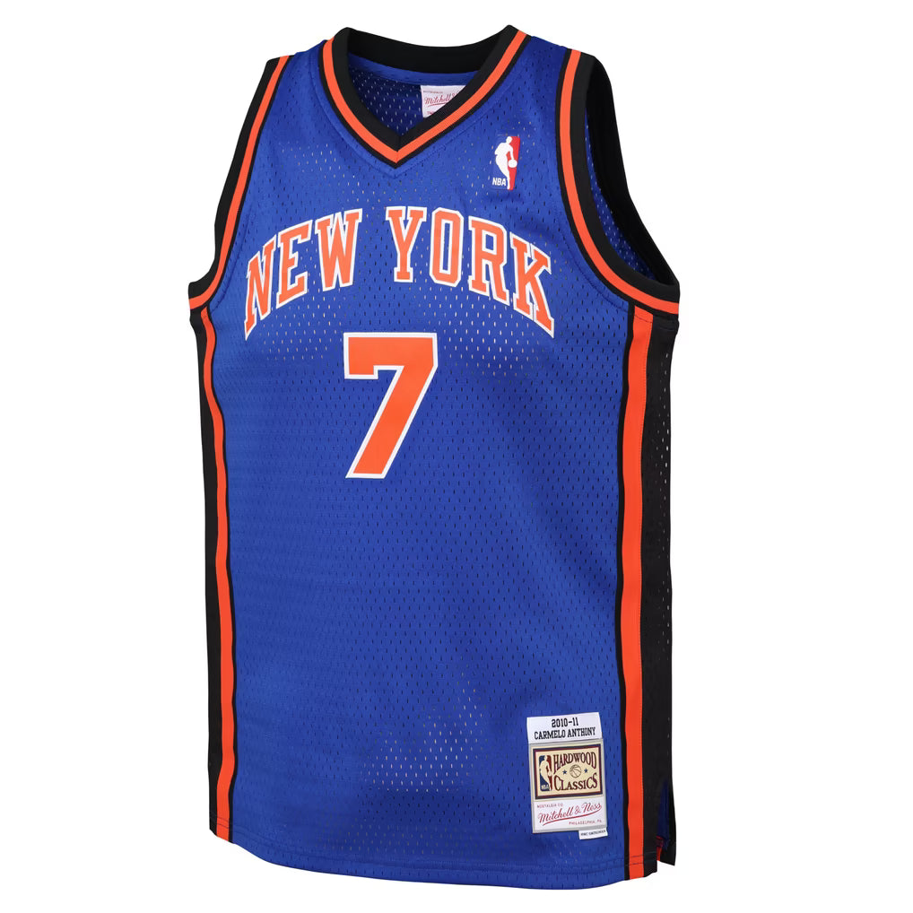 New York Knicks Carmelo Anthony #7 Blue Hardwood Classics Jersey
