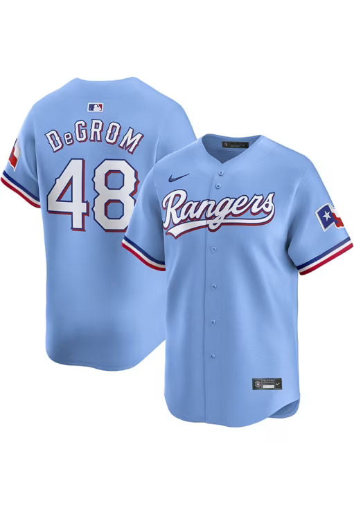 TEXAS RANGERS JACOB deGROM #48 LIGHT BLUE BASEBALL JERSEY