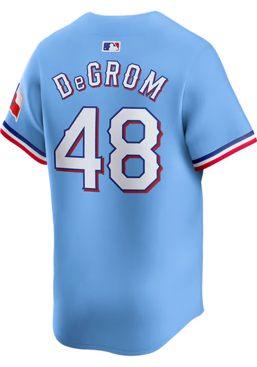 TEXAS RANGERS JACOB deGROM #48 LIGHT BLUE BASEBALL JERSEY