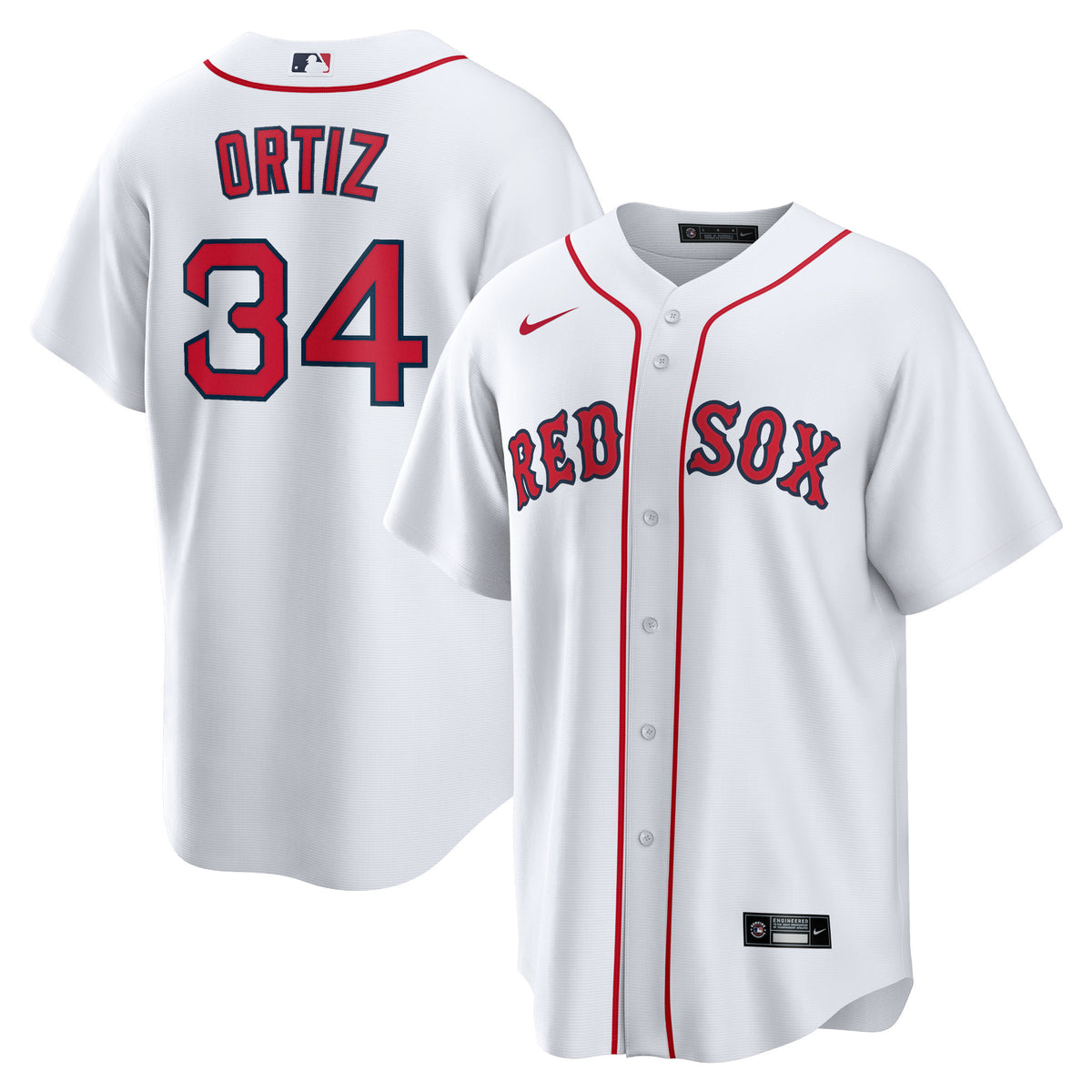BOSTON RED SOX DAVID ORTIZ #34 THROWBACK WHITE & RED BASEBALL JERSEY