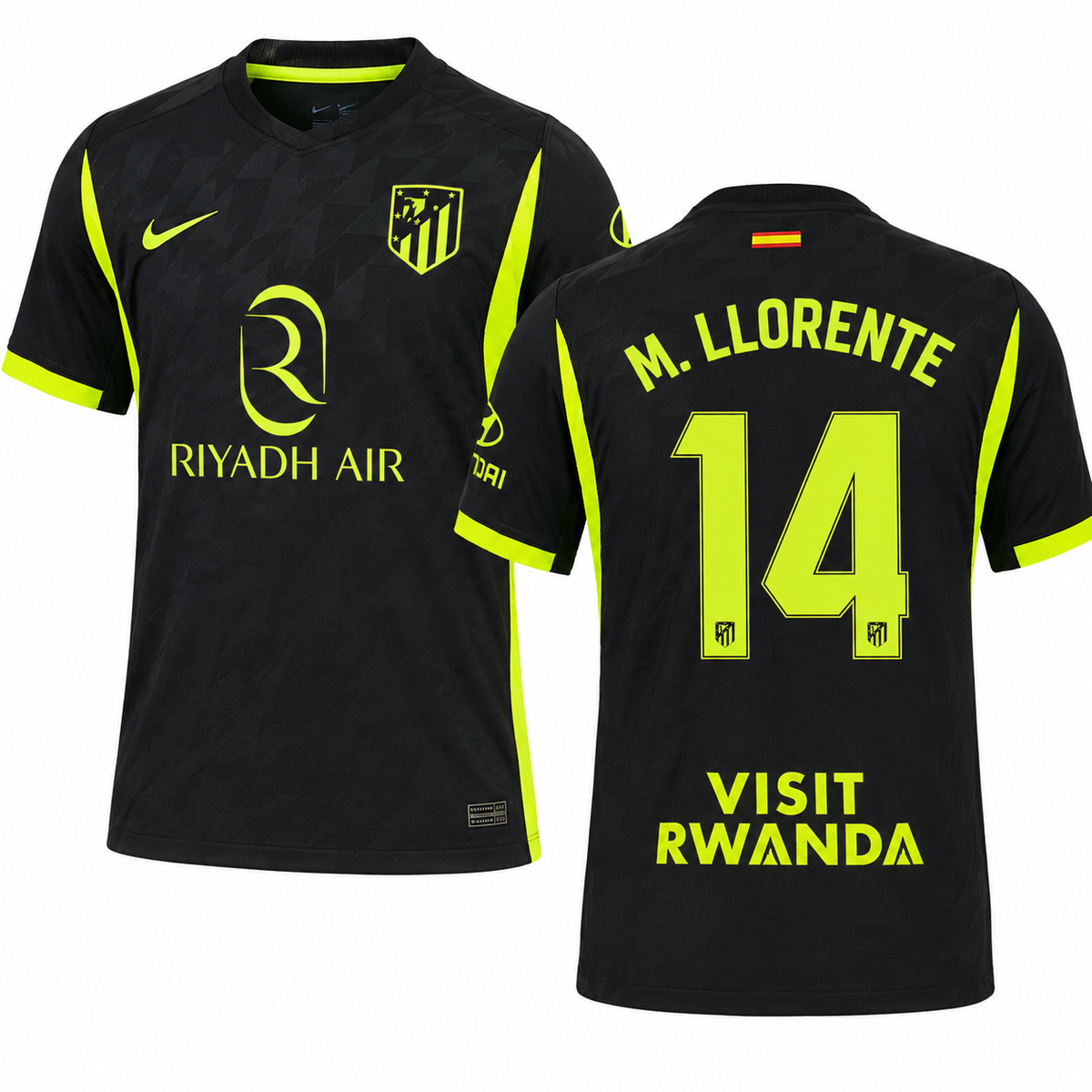 ATLETICO DE MADRID 2026 AWAY MARCOS LLORENTE #14 BLACK SOCCER JERSEY
