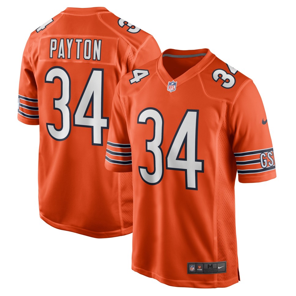 CHICAGO BEARS WALTER PAYTON #34 ORANGE THROWBACK FOOTBALL MEN'S JERSEY