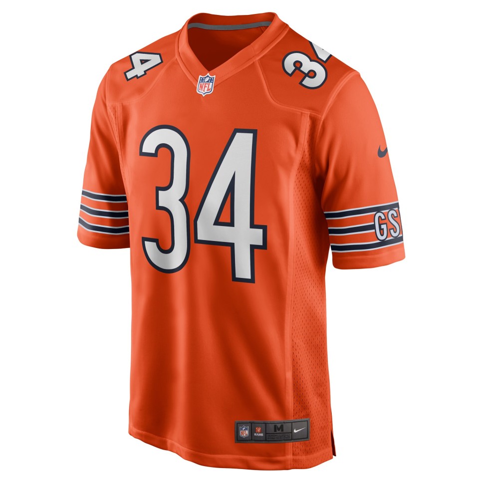 CHICAGO BEARS WALTER PAYTON #34 ORANGE THROWBACK FOOTBALL MEN'S JERSEY