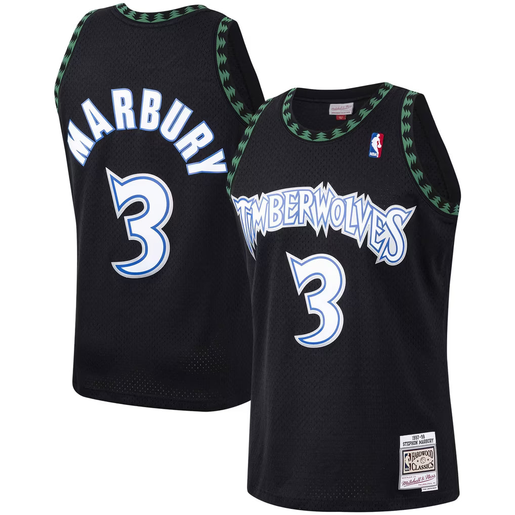 MINNESOTA TIMBERWOLVES STEPHON MARBURY #3 BLACK THROWBACK BASKETBALL JERSEY (Copy)