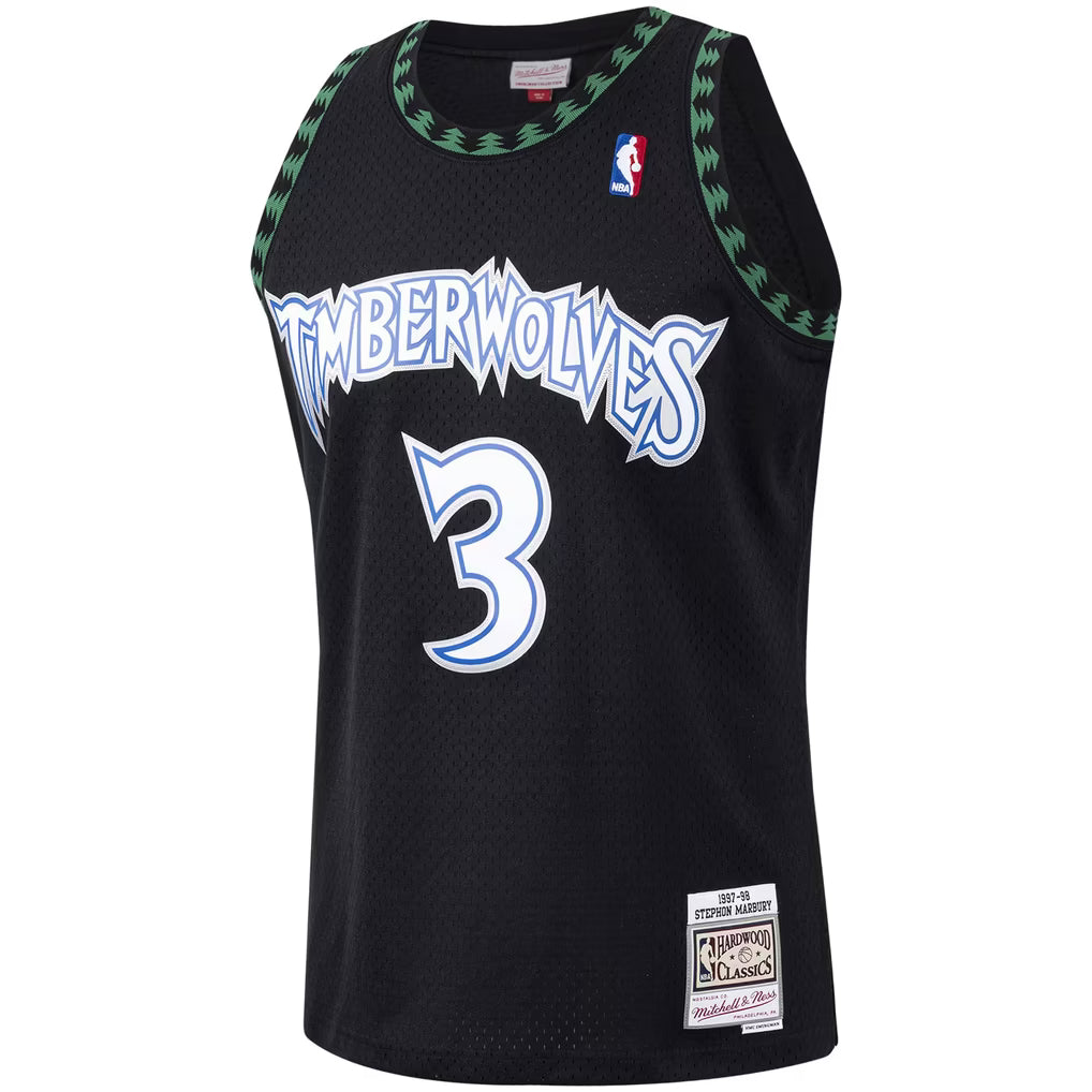MINNESOTA TIMBERWOLVES STEPHON MARBURY #3 BLACK THROWBACK BASKETBALL JERSEY (Copy)