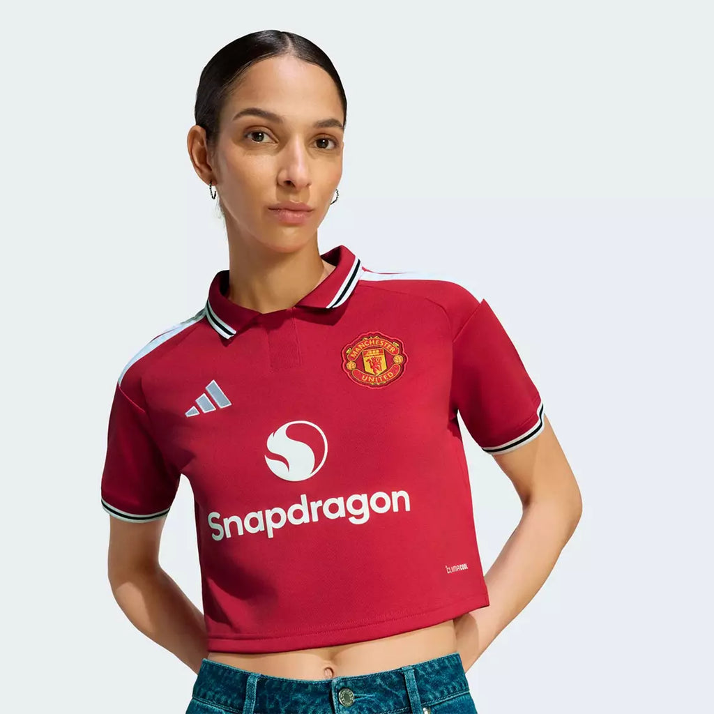 WOMEN'S MANCHESTER UNITED 2026 HOME RED CROPPED JERSEY WITH SLEEVES