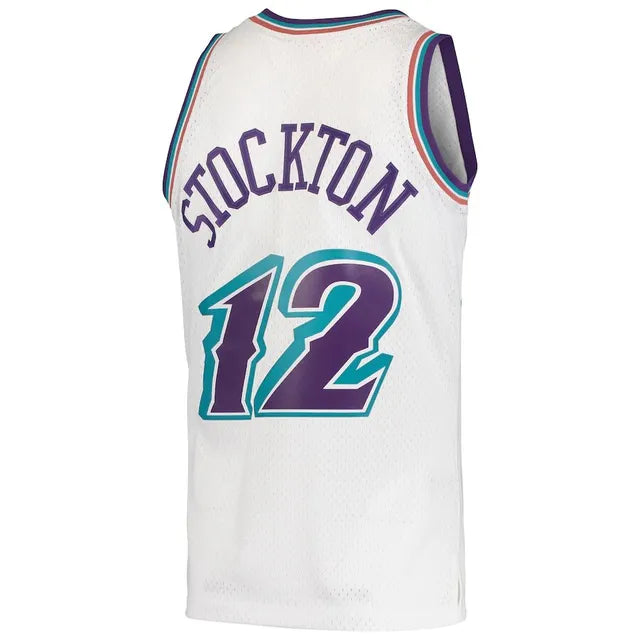 UTAH JAZZ JOHN STOCKTON #12 WHITE THROBACK NBA JERSEY