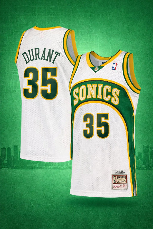 Seattle SuperSonics #35 Durant White Jersey – Hardwood Classics Throwback Edition