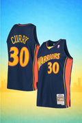 Golden State Warriors #30 Stephen Curry Navy Throwback Jersey – Hardwood Classics