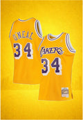 Los Angeles Lakers #34 O’Neal Gold Jersey – 1996-97 Hardwood Classics Edition