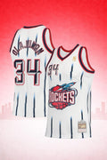 Houston Rockets #34 Hakeem Olajuwon White Pinstripe Jersey – Hardwood Classics