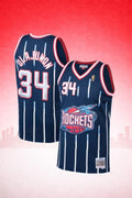 Houston Rockets #34 Hakeem Olajuwon Navy Pinstripe Jersey – Hardwood Classics
