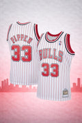 Chicago Bulls #33 Scottie Pippen White Pinstripe Jersey – NBA Hardwood Classics