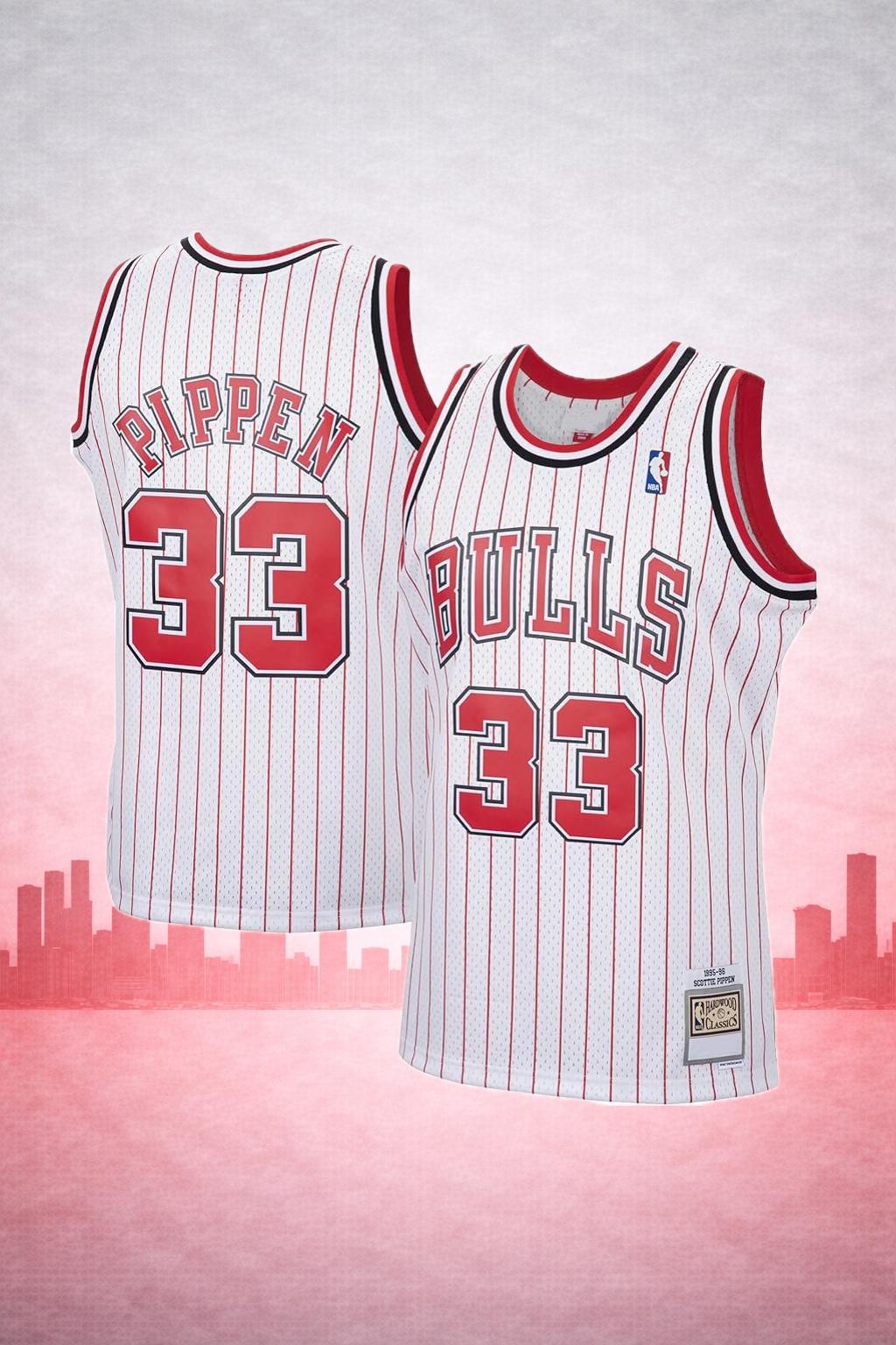 Chicago Bulls #33 Scottie Pippen White Pinstripe Jersey – NBA Hardwood Classics