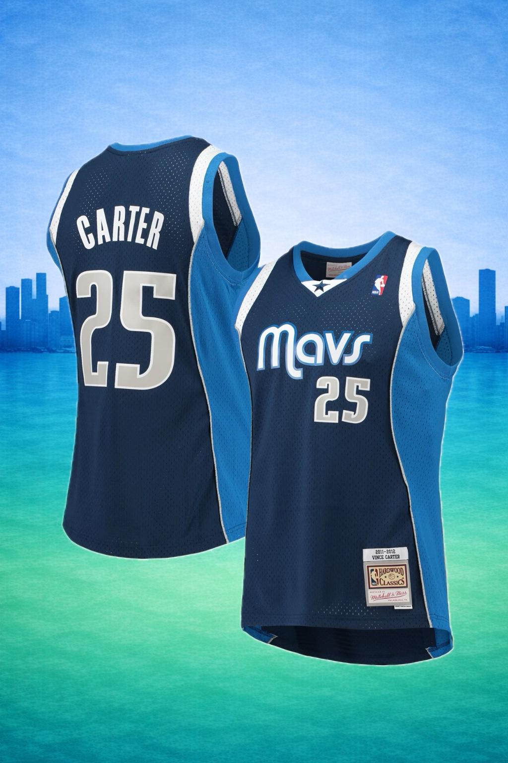 Dallas Mavericks #25 Vince Carter Navy Jersey – NBA Hardwood Classics