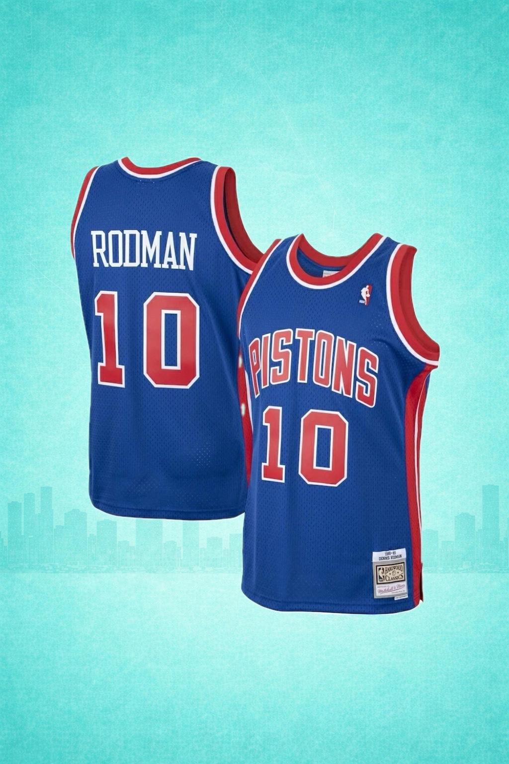 Detroit Pistons #10 Dennis Rodman Blue Throwback Jersey – Hardwood Classics