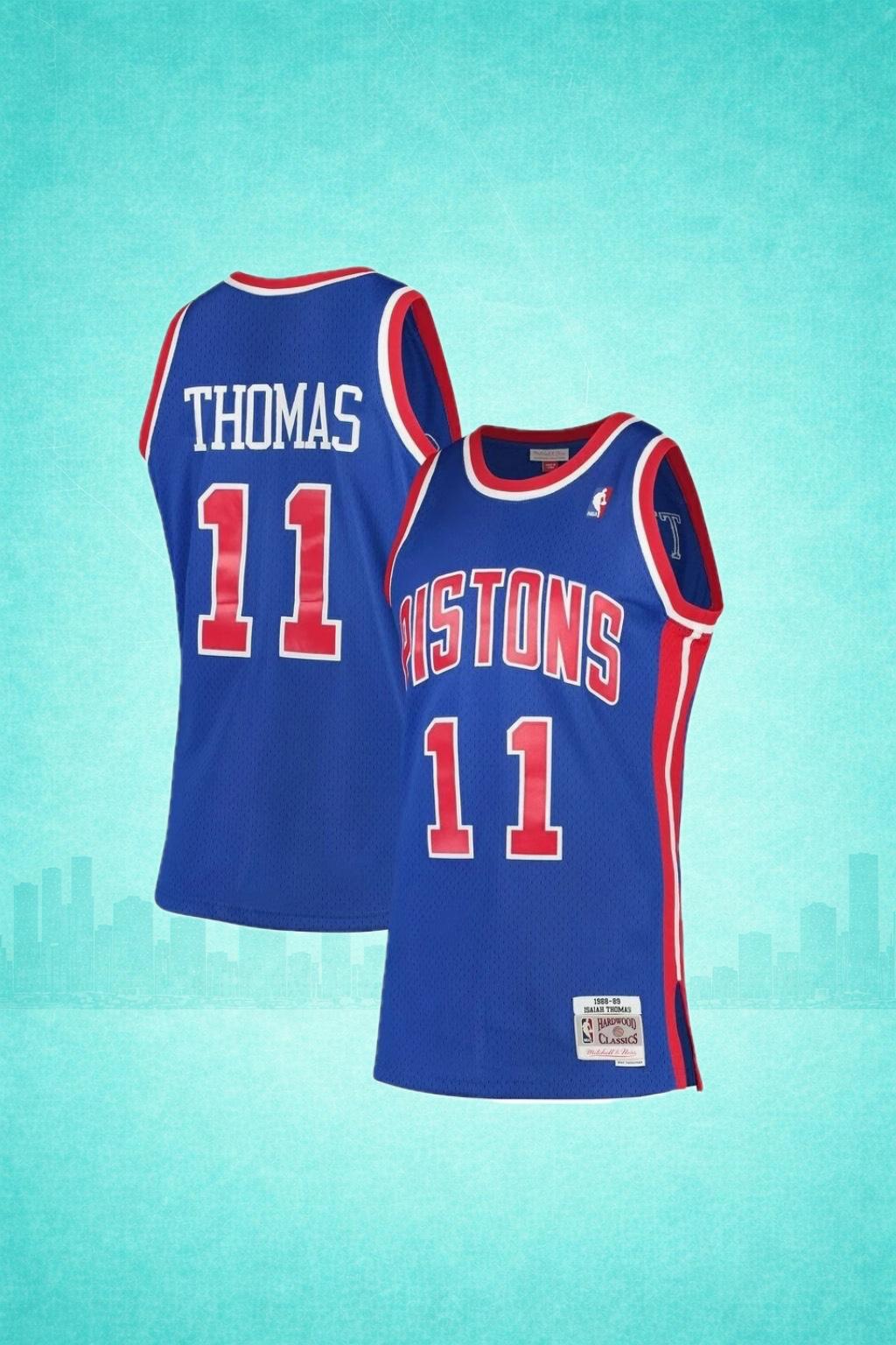 Detroit Pistons #11 Isiah Thomas Blue Throwback Jersey – Hardwood Classics