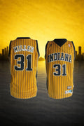 Indiana Pacers #31 Reggie Miller Yellow Pinstripe Jersey – Retro Edition (Alternate)