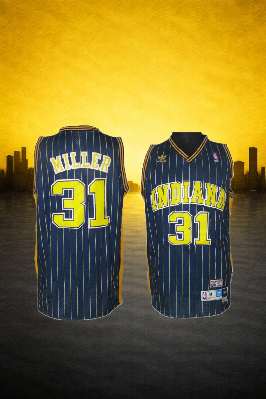 Indiana Pacers #31 Reggie Miller Black & Gold Split Jersey – Hardwood Classics
