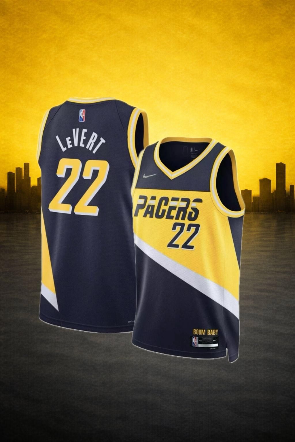 Indiana Pacers #22 Caris LeVert Navy & Yellow Jersey – Statement Edition