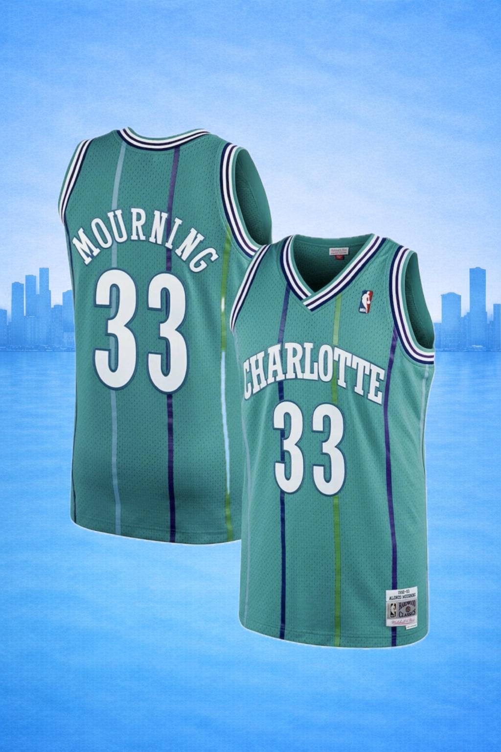 Charlotte Hornets #33 Mourning Teal Throwback Jersey – NBA Hardwood Classics Edition
