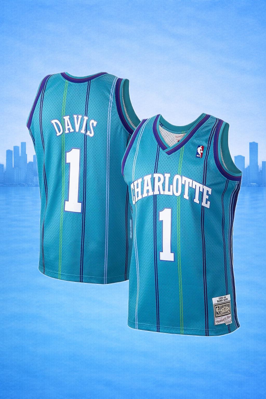 Charlotte Hornets #1 Davis Teal Throwback Jersey – NBA Hardwood Classics Edition