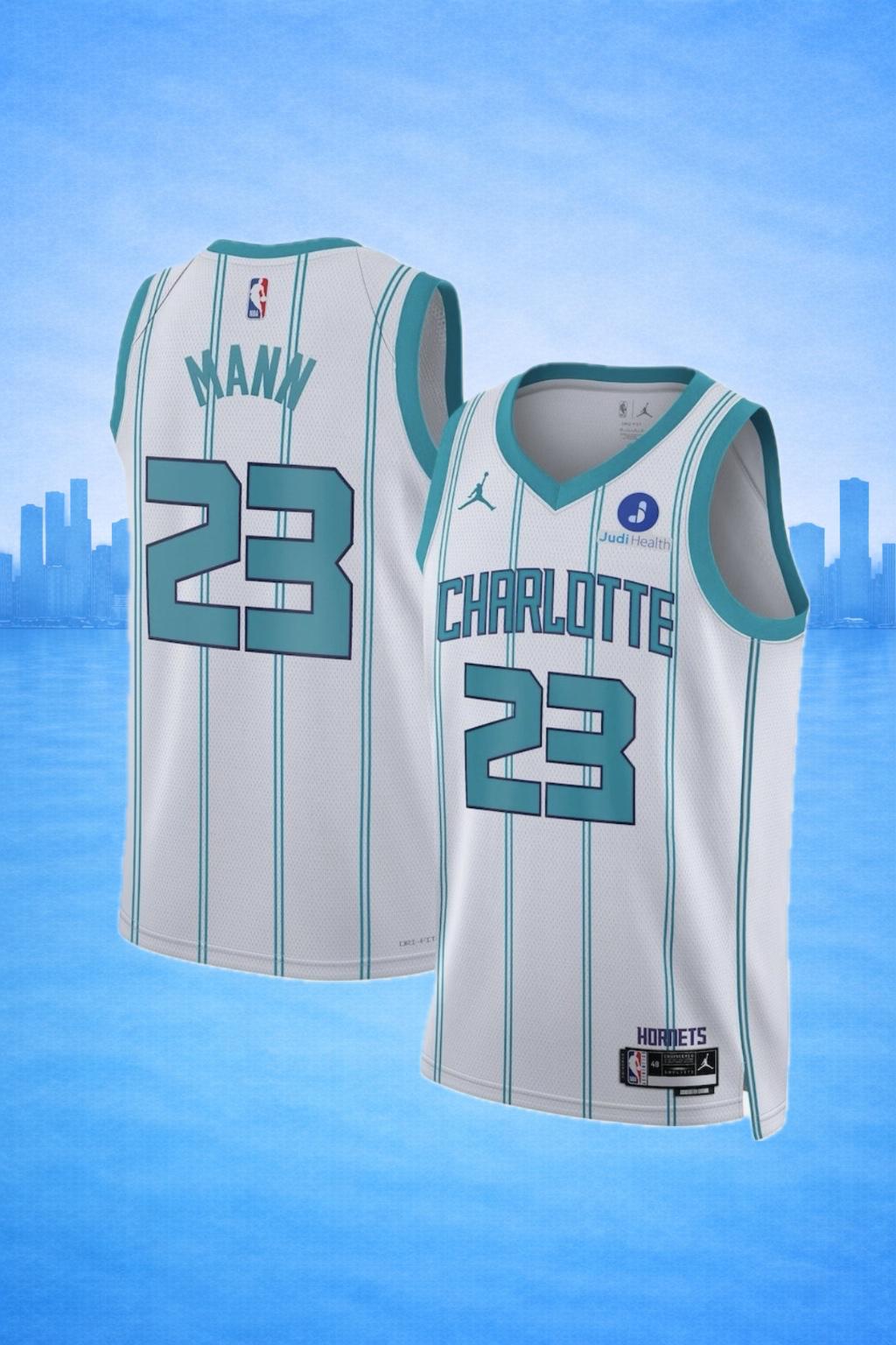 Charlotte Hornets #23 Mann White Pinstripe Jersey – NBA Classic Edition