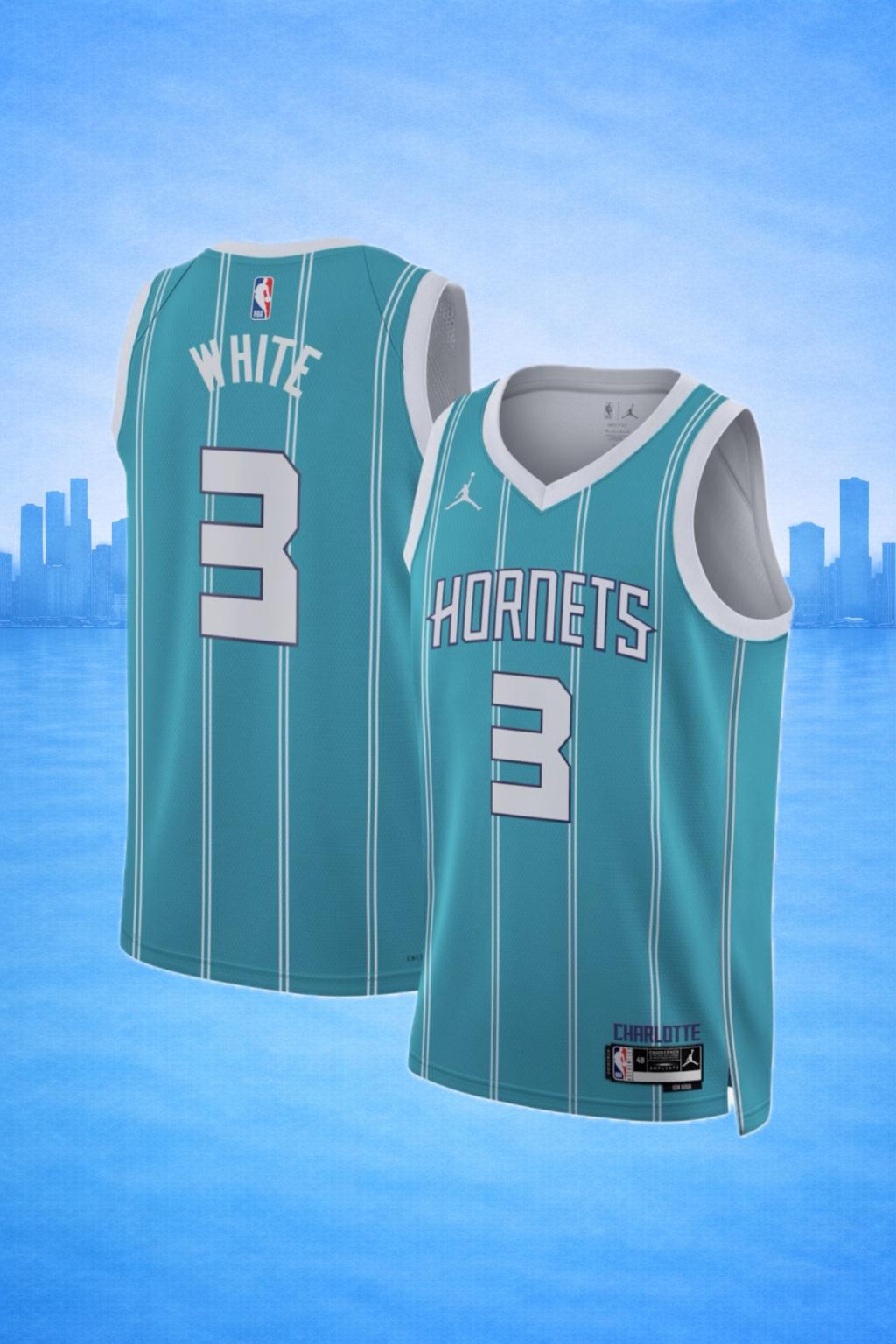 Charlotte Hornets #3 White Teal Pinstripe Jersey – NBA Edition