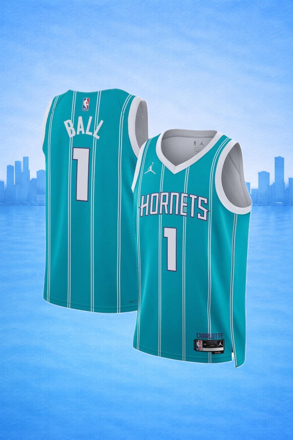 Charlotte Hornets #1 Ball Teal Pinstripe Jersey – NBA Classic Edition