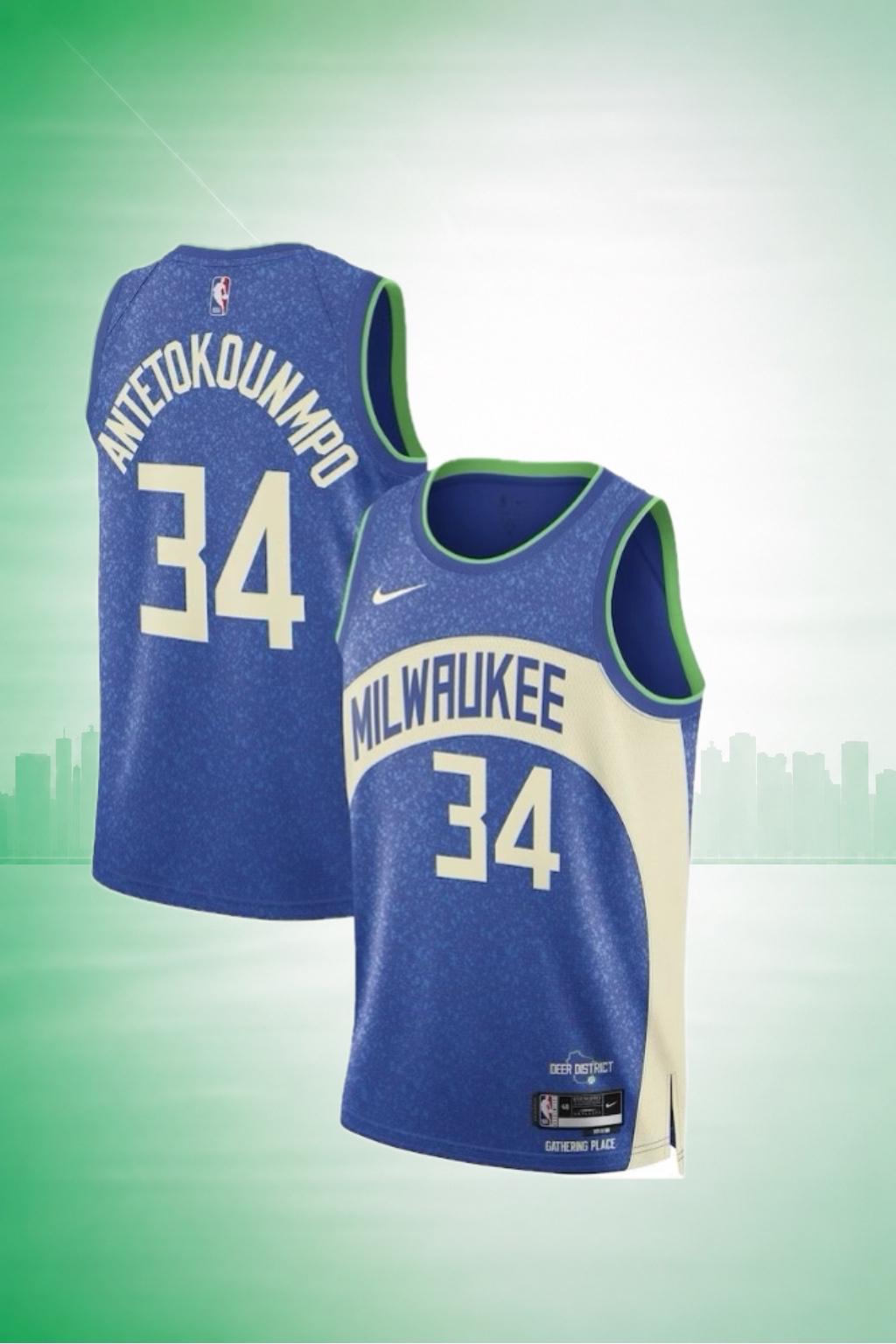 Milwaukee Bucks #34 Antetokounmpo Blue City Edition Jersey