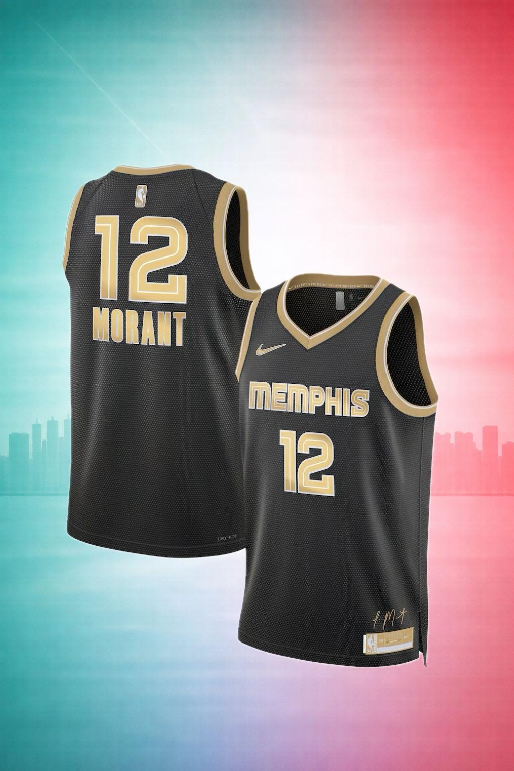 Memphis Grizzlies Ja Morant #12 Black Gold Jersey