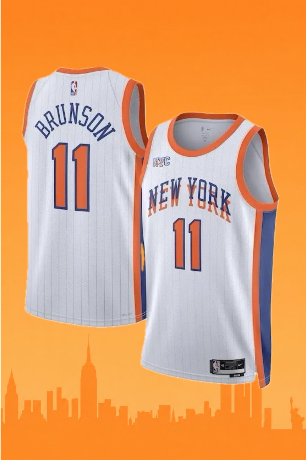 New York Knicks Jalen Brunson #11 Pinstripe White Association Edition Jersey