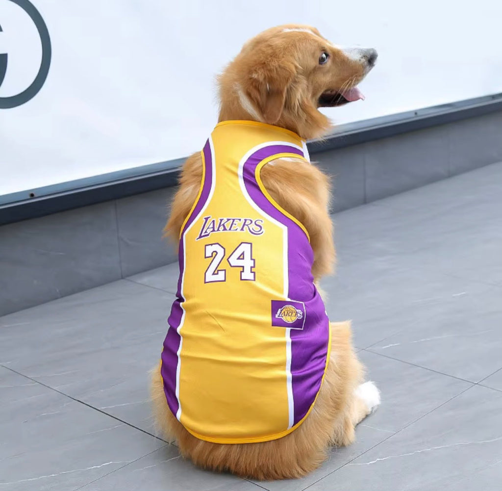 DOG'S JERSEYS LOS ANGELES LAKERS KOBE BRYANT #24 YELLOW AND PURPLE PET APPAREL
