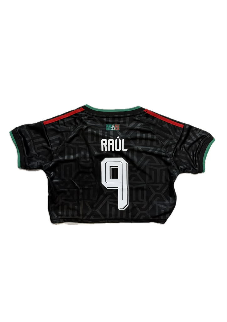 WOMEN'S CROP TOP MEXICO 2026 RAUL #9 AWAY BLACK
