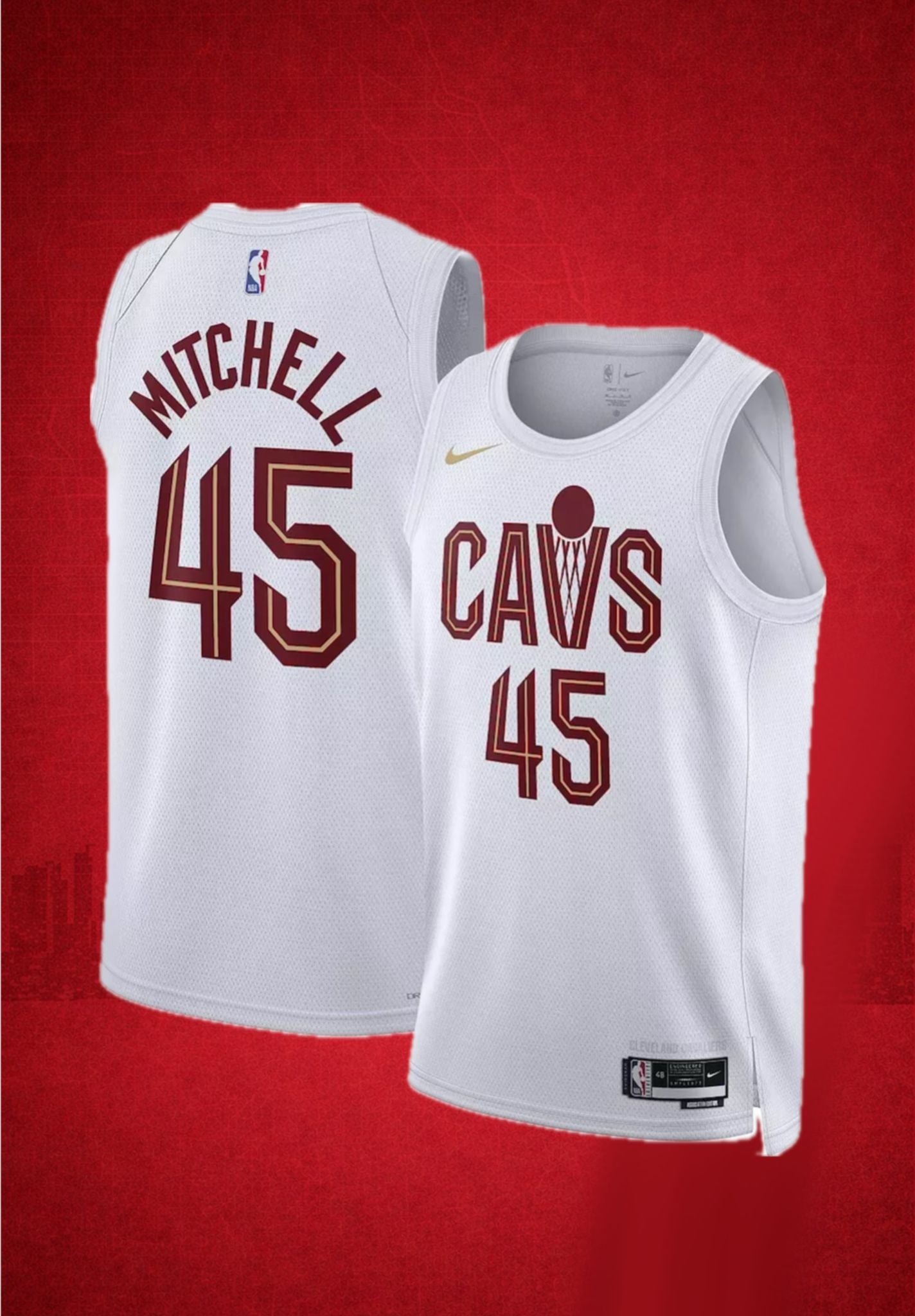 Cleveland Cavaliers #45 Mitchell White Jersey – Icon Edition Performance Jersey