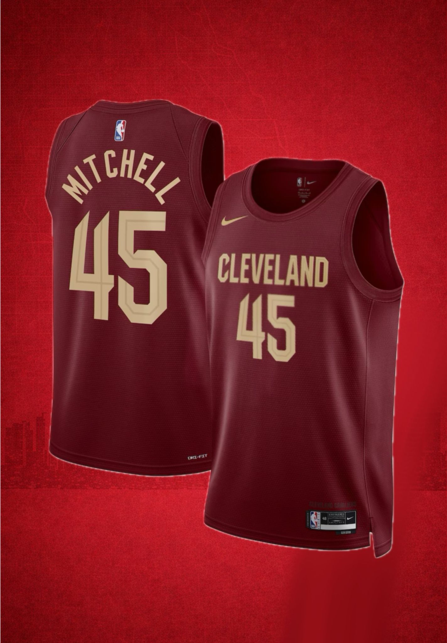Cleveland Cavaliers #45 Mitchell Wine Icon Edition Jersey – NBA Performance Uniform