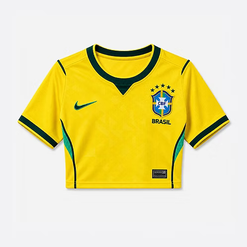WOMEN'S BRAZIL 2026 HOME YELLOW CROPPED JERSEY WITH SLEEVES