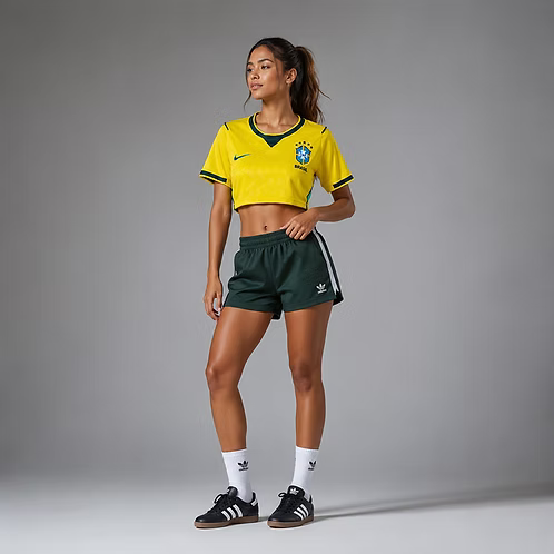 WOMEN'S BRAZIL 2026 HOME YELLOW CROPPED JERSEY WITH SLEEVES