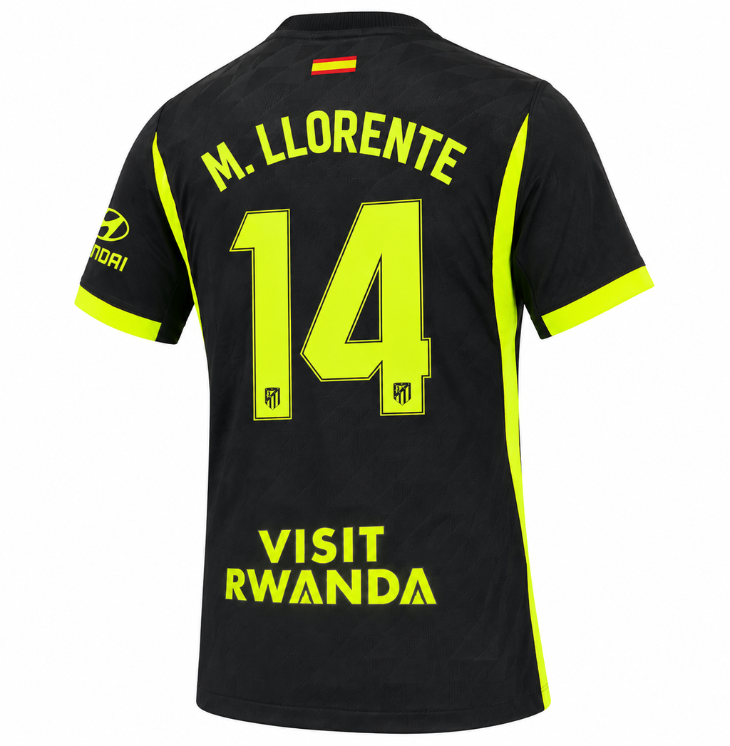 ATLETICO DE MADRID 2026 AWAY MARCOS LLORENTE #14 BLACK SOCCER JERSEY