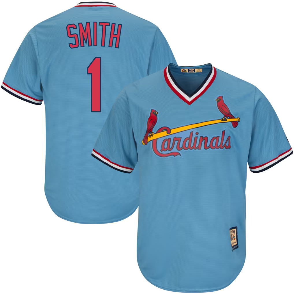 ST. LOUIS CARDINALS OZZIE SMITH #1 LIGHT BLUE THROWBACK BASEBALL JERSEY