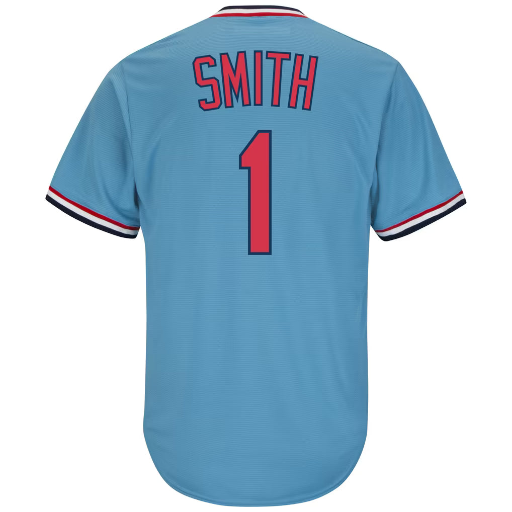 ST. LOUIS CARDINALS OZZIE SMITH #1 LIGHT BLUE THROWBACK BASEBALL JERSEY
