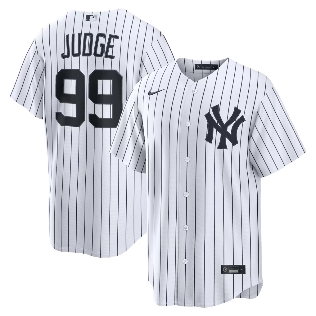 NEW YORK YANKEES AARON JUDGE #99 PINSTRIPE WHITE BASEBALL JERSEY