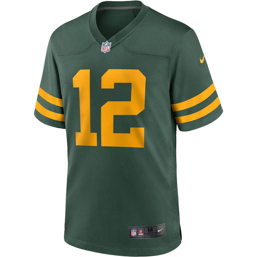 GREEN BAY PACKERS RODGERS #12 GREEN THROWBACK FOOTBALL JERSEY