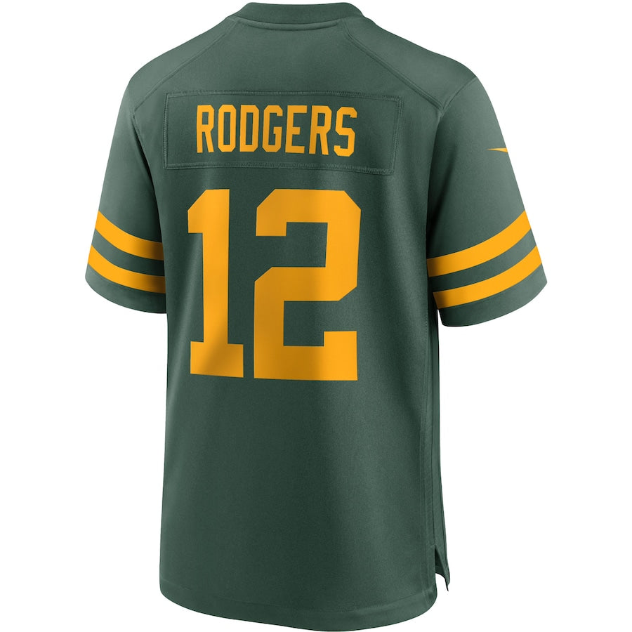 GREEN BAY PACKERS RODGERS #12 GREEN THROWBACK FOOTBALL JERSEY