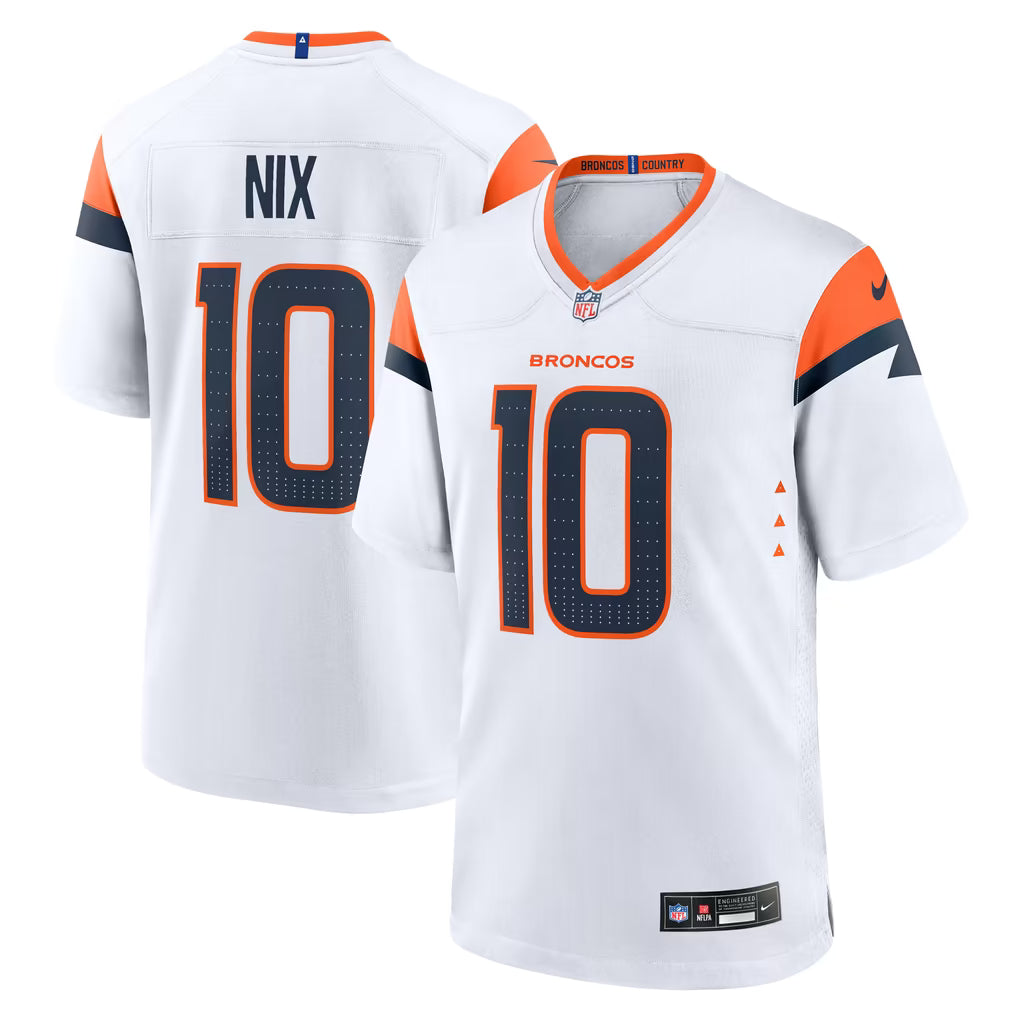 DENVER BRONCOS BO NIX #10 WHITE & ORANGE FOOTBALL JERSEY