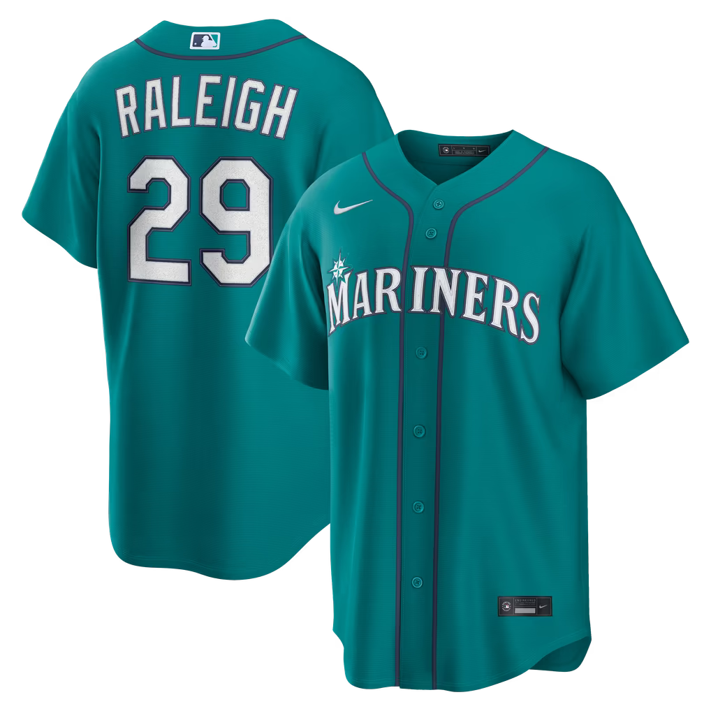 SEATTLE MARINERS CAL RALEIGH #29 TEAL AQUA BASEBALL JERSEY