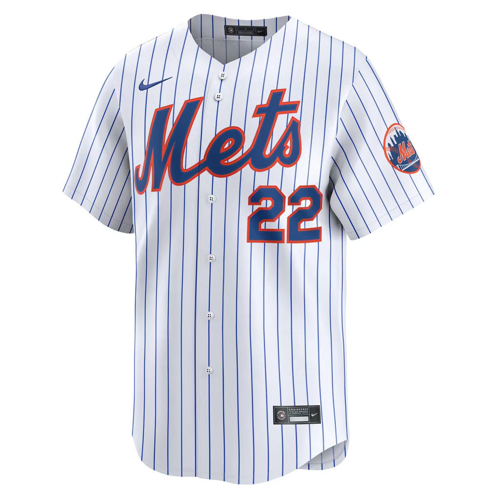 NEW YORK METS JUAN SOTO #22 PINSTRIPE WHITE BASEBALL JERSEY