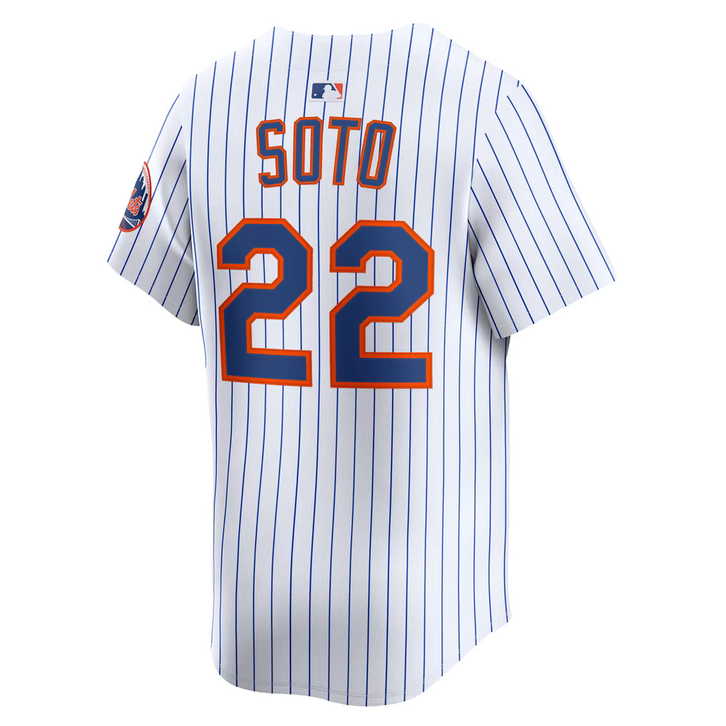 NEW YORK METS JUAN SOTO #22 PINSTRIPE WHITE BASEBALL JERSEY