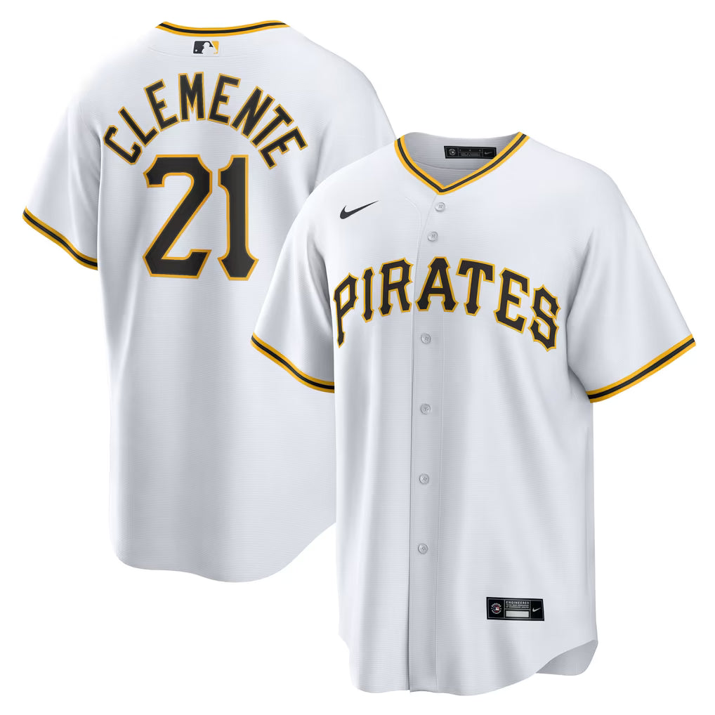 PITTSBURGH PIRATES ROBERTO CLEMENTE #21 WHITE THROWBACK BASEBALL JERSEY