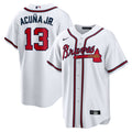 ATLANTA BRAVES ACUÑA JR #13 WHITE & RED BASEBALL MLB JERSEY